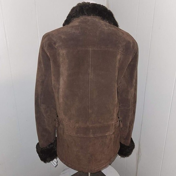 Vintage Authentic GUESS 100% Leather Suede Jacket Faux Fur Lining Y2K MediumccX - Picture 3 of 12